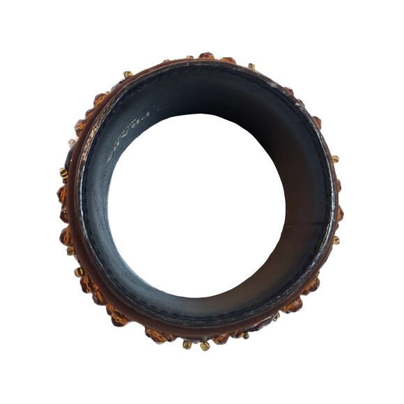 Prada -ONLY ONE- Brown Leather & Crystal Jewel Bangle Bracelet w/ Box, Authentic - Picture 5 of 7